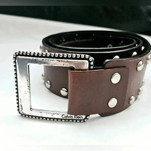 Calvin Klein 100% Leather Mohagany  Steel Stud 3 Loop over Lap Belt - Picture 6 of 12